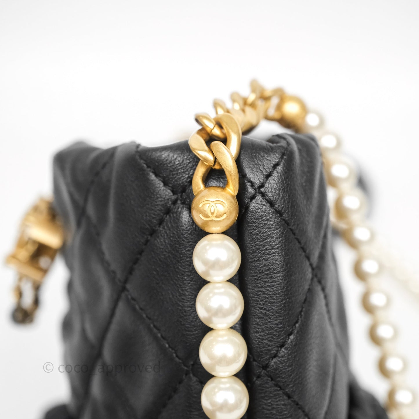Chanel Quilted Pearl Mini About Pearls Drawstring Bucket Bag Black Calfskin