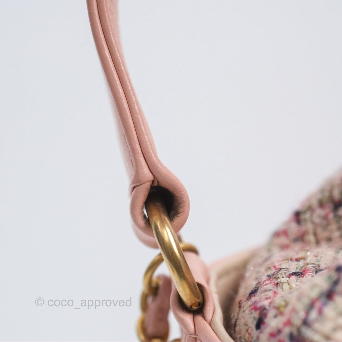 Chanel Quilted Top Handle Drawstring Bucket Bag Calfskin Tweed Pink Aged Gold Hardware