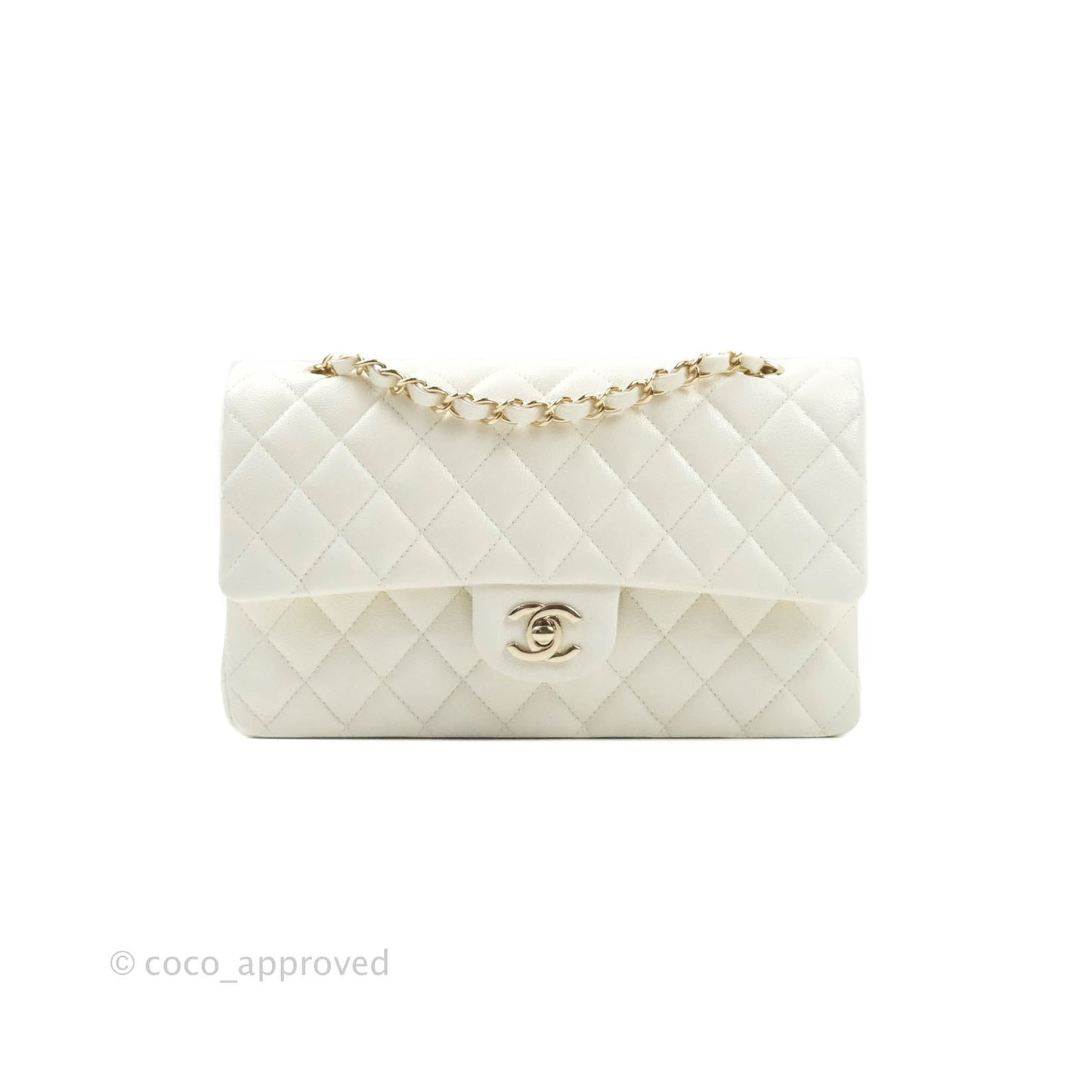 Chanel Classic M/L Medium Double Flap Ivory White Caviar Gold Hardware
