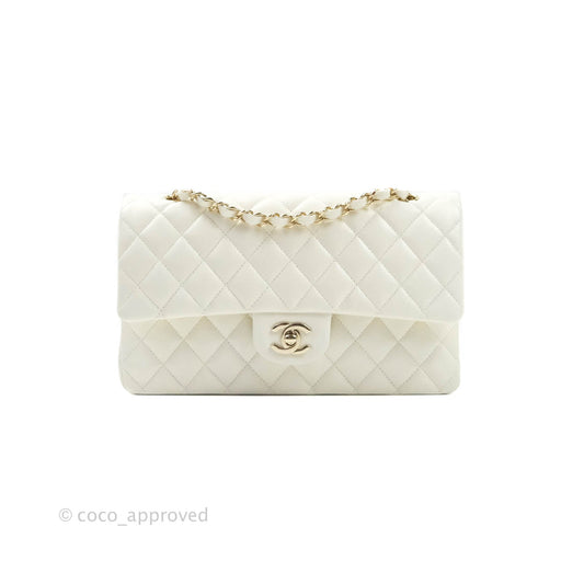 Chanel Classic M/L Medium Double Flap Ivory White Caviar Gold Hardware