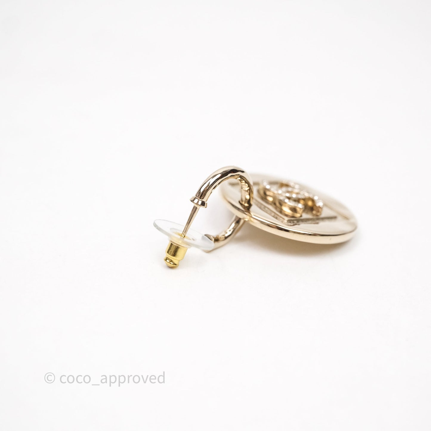 Chanel Crystals CC Round Drop Earrings Gold Tone 23P