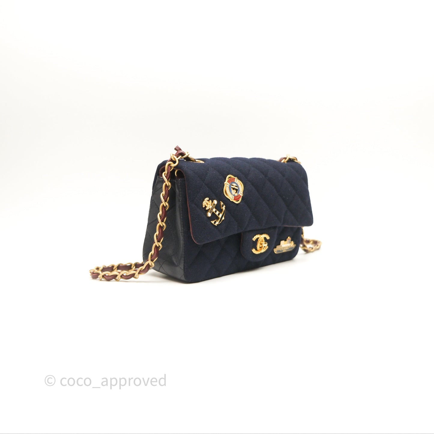 Chanel Paris-Hamburg Charms Mini Rectangular Flap Navy Wool 18C