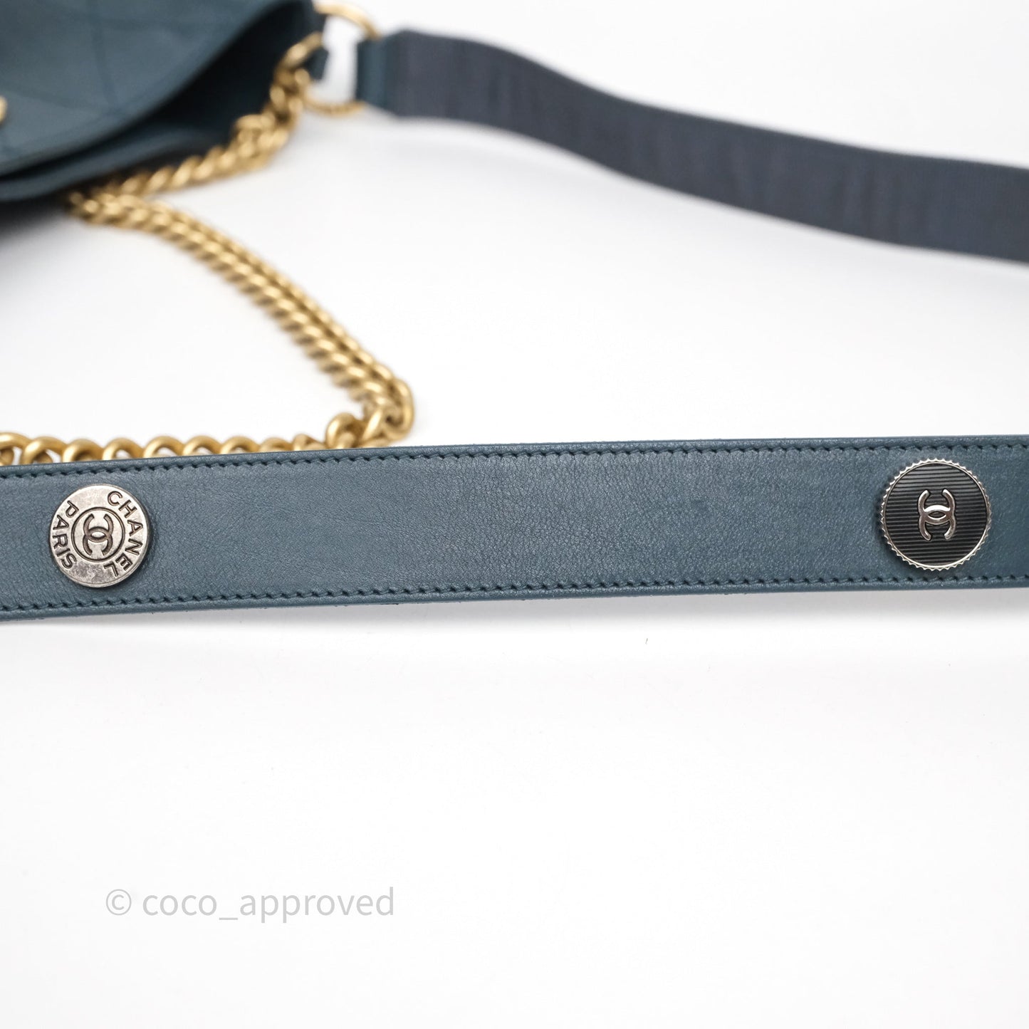 Chanel Button Up Hobo Bag Quilted Teal Calfskin Aged Gold Hardware