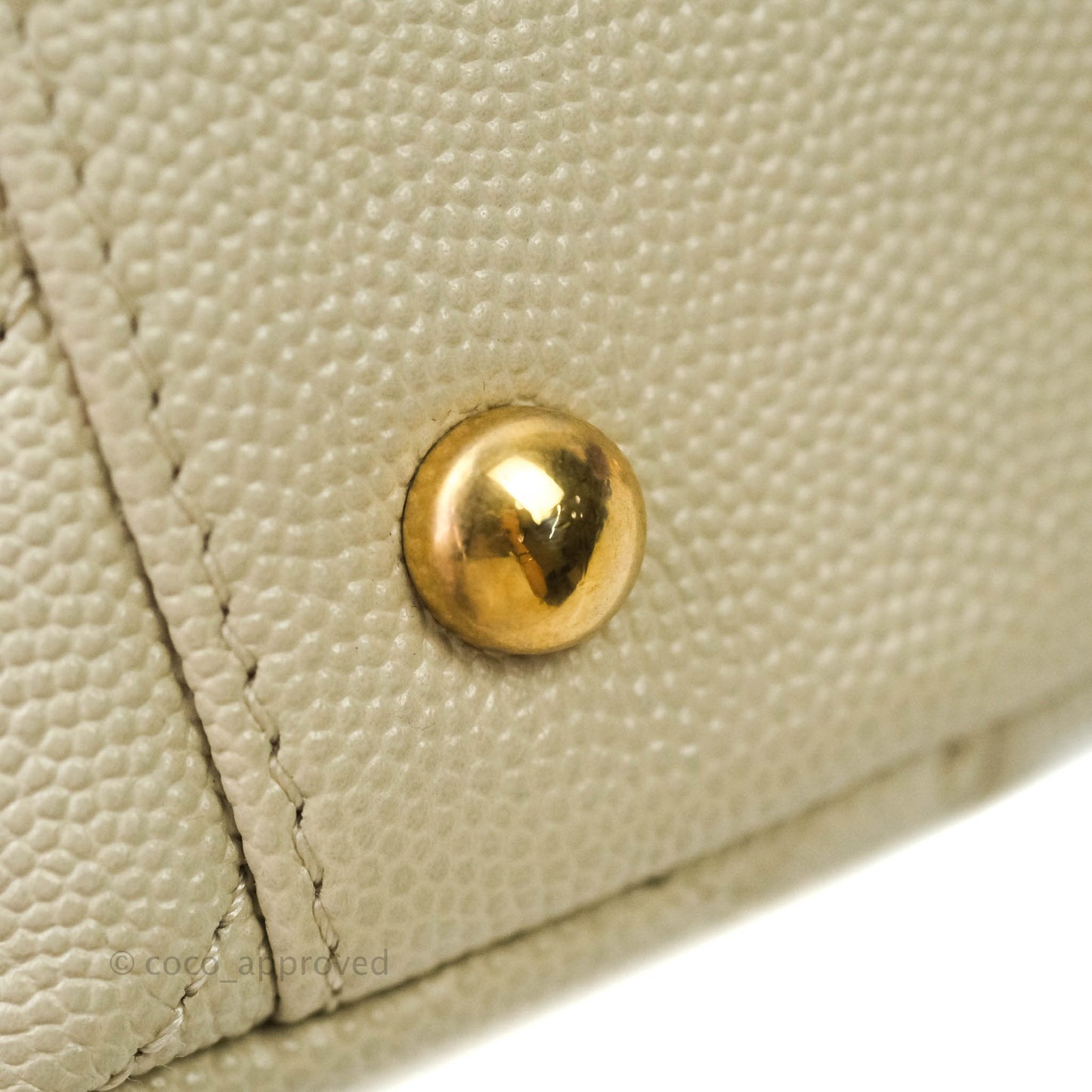 Chanel Mini Coco Handle Chevron Stone White Caviar Aged Gold Hardware