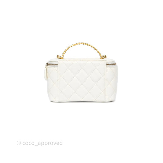 Chanel Logo Top Handle Vanity Rectangular White Caviar Aged Gold Hardware