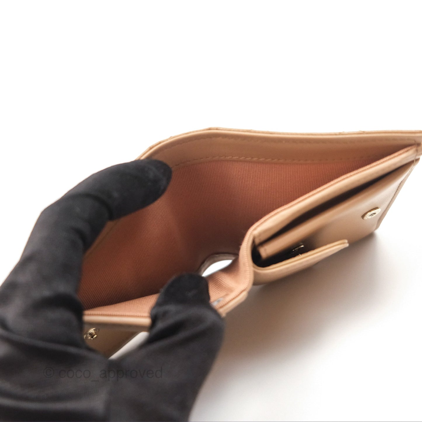 Chanel Short Wallet Beige Caviar Gold Hardware 22K
