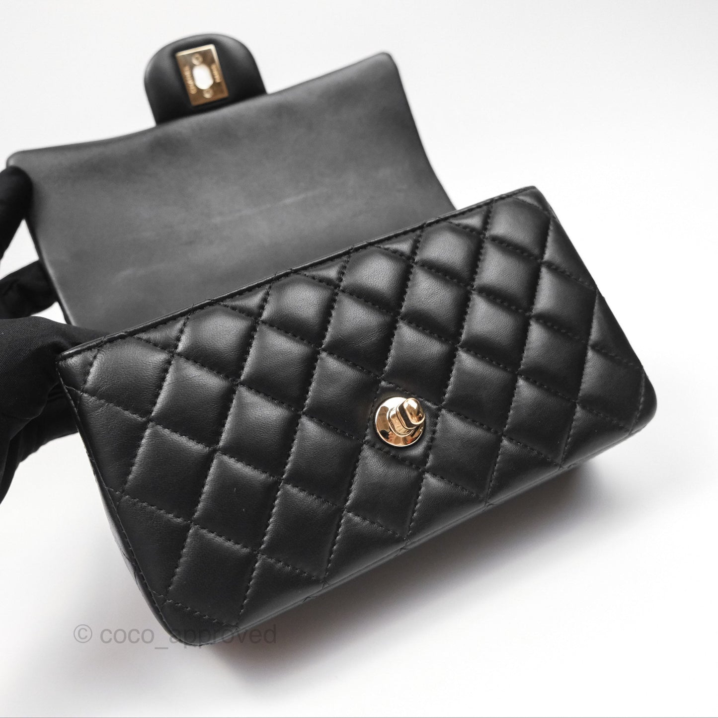 Chanel Top Handle Mini Rectangular Flap Bag Black Lambskin Gold Hardware