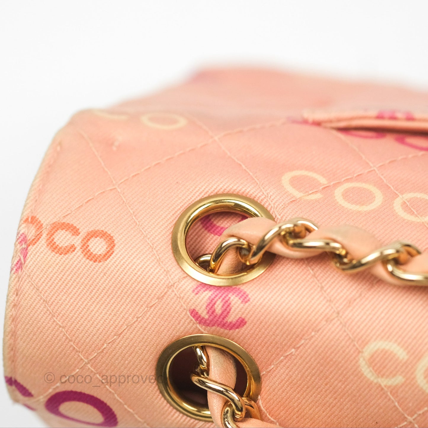 Chanel Coco Logo Medium Classic Flap Quilted Coral Pink Canvas Gold Hardware
