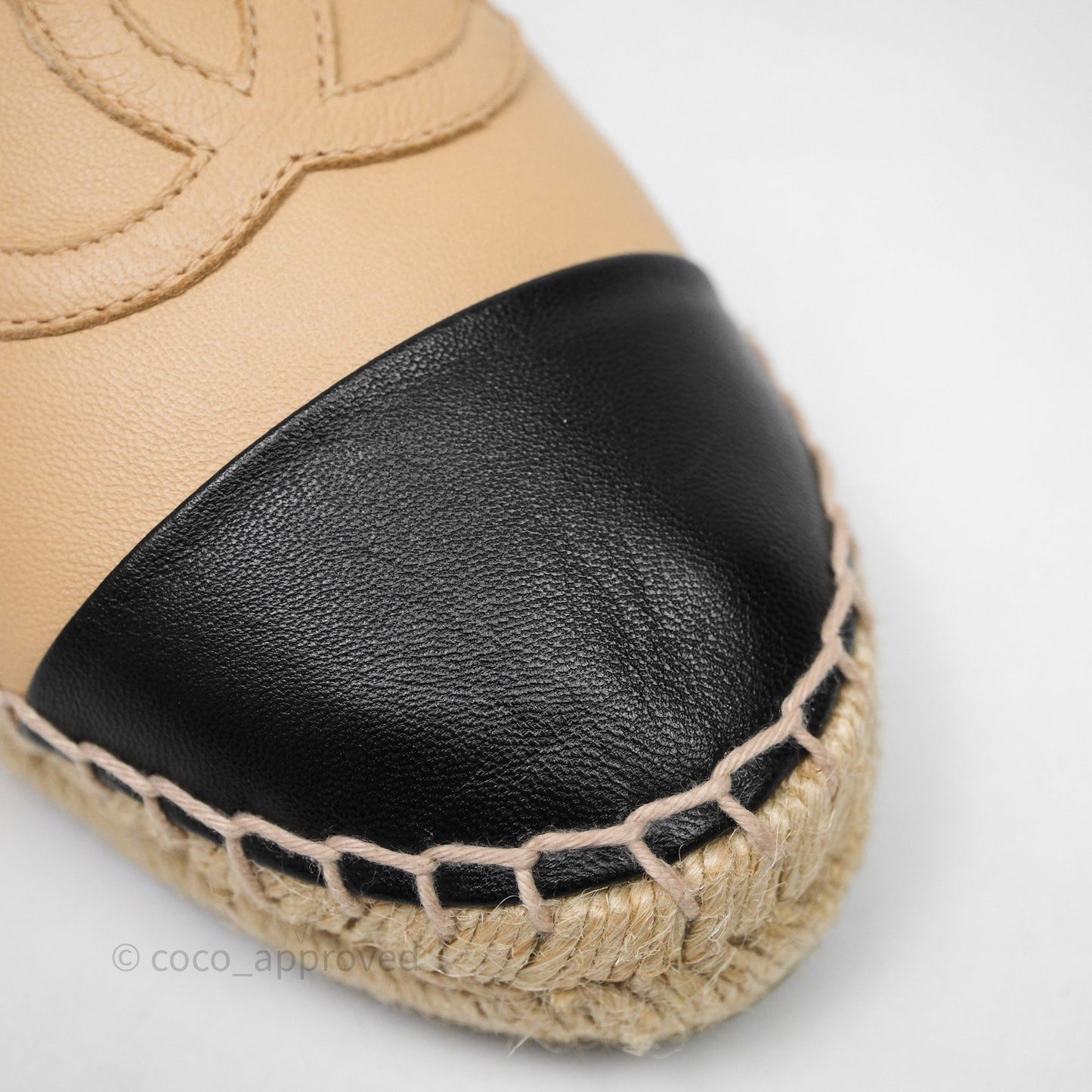 Chanel CC Espadrilles Beige Black Lambskin Size 36