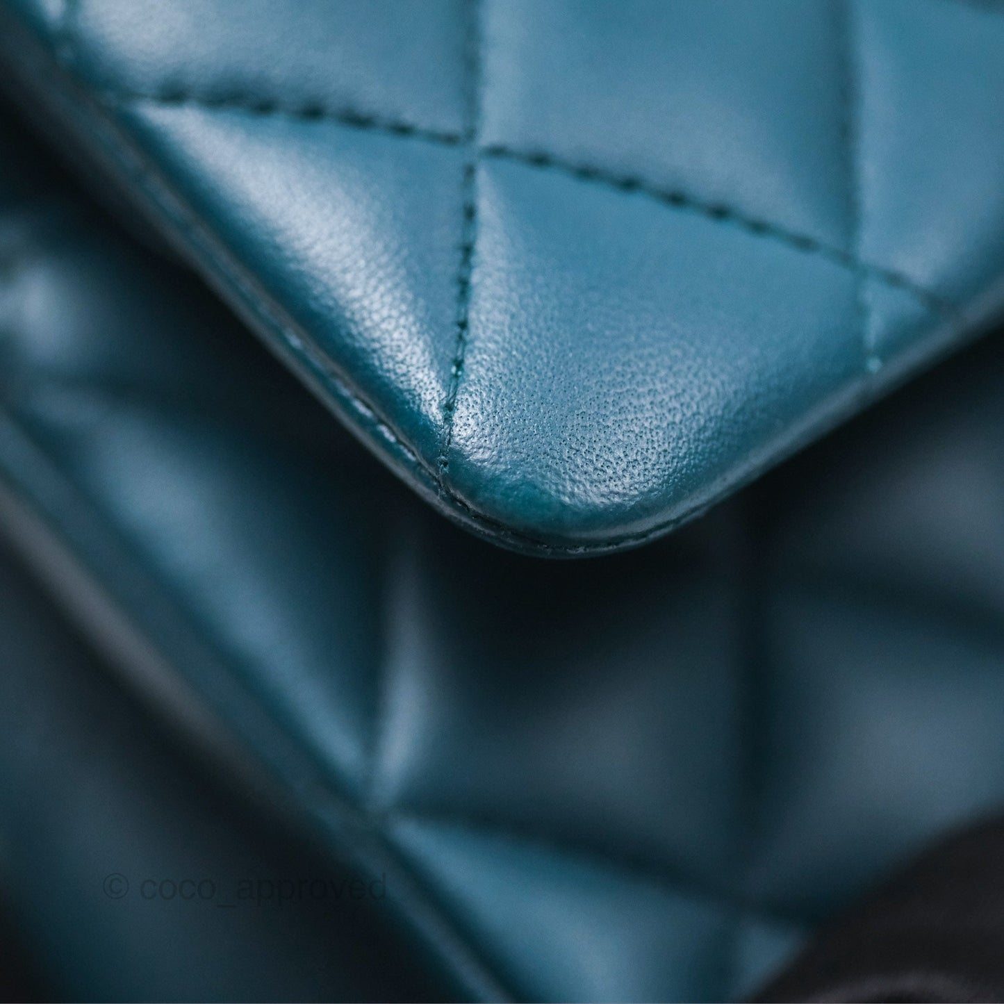 Chanel Classic M/L Medium Flap Quilted Teal Lambskin Silver Hardware