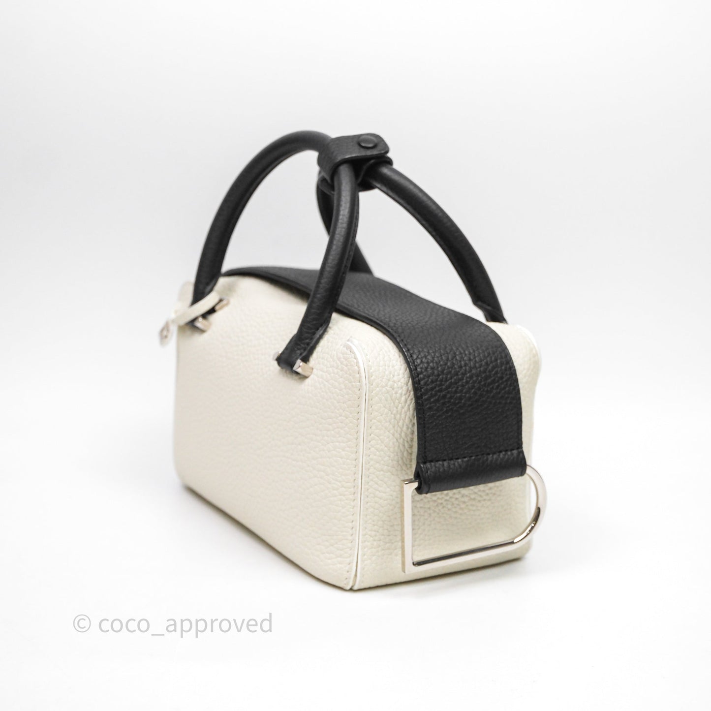 Delvaux Cool Box Mini Taurillon Soft Grained White/Black Calfskin Silver Hardware