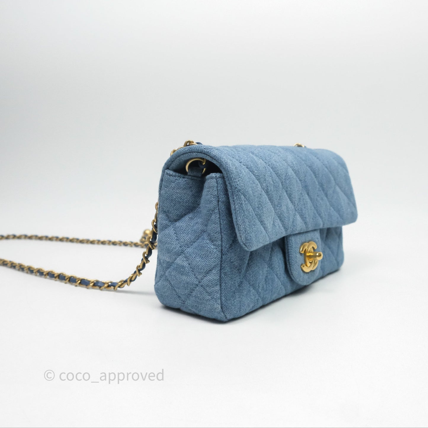 Chanel Mini Rectangular Pearl Crush Flap Quilted Denim Aged Gold Hardware
