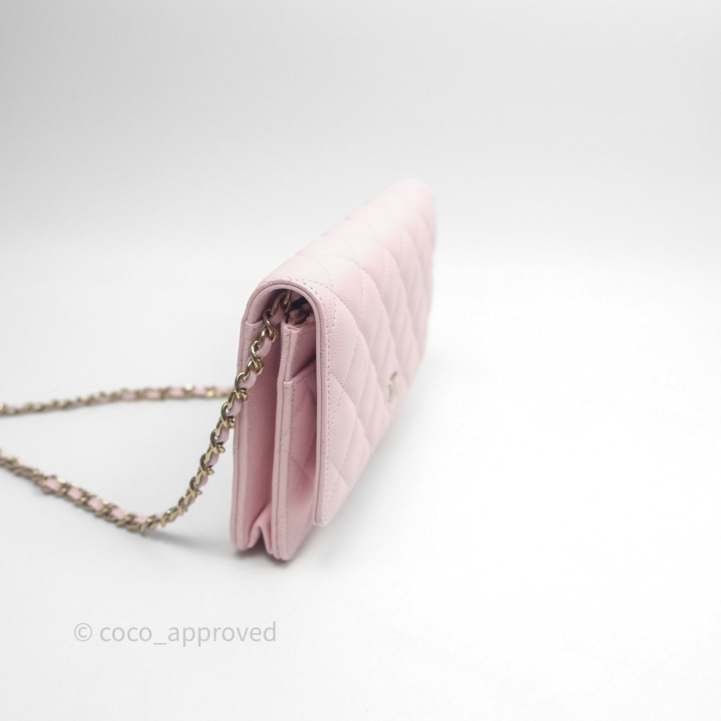 Chanel Classic Quilted Wallet on Chain WOC Light Pink Caviar Gold Hardware