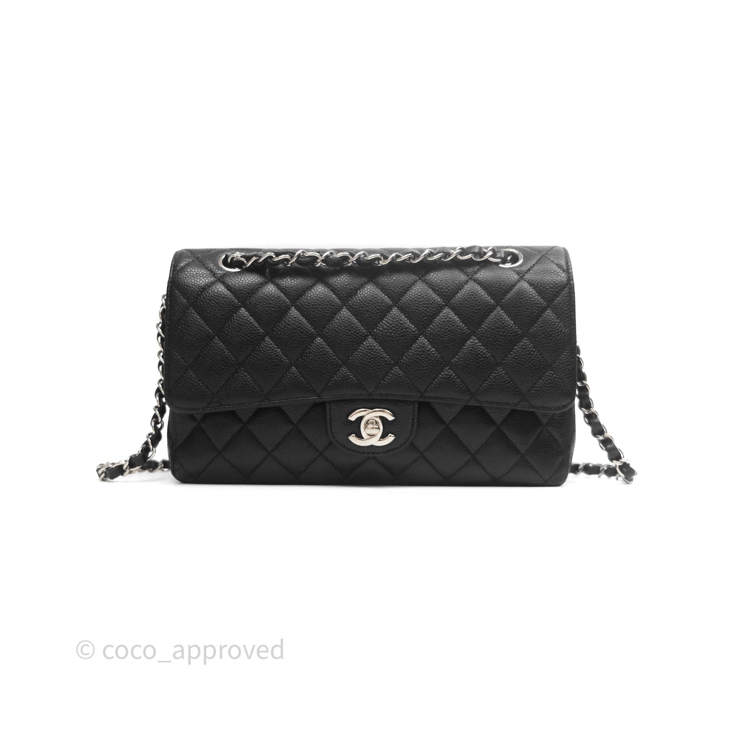 Chanel Classic M/L Medium Flap Quilted Black Caviar Silver Hardware