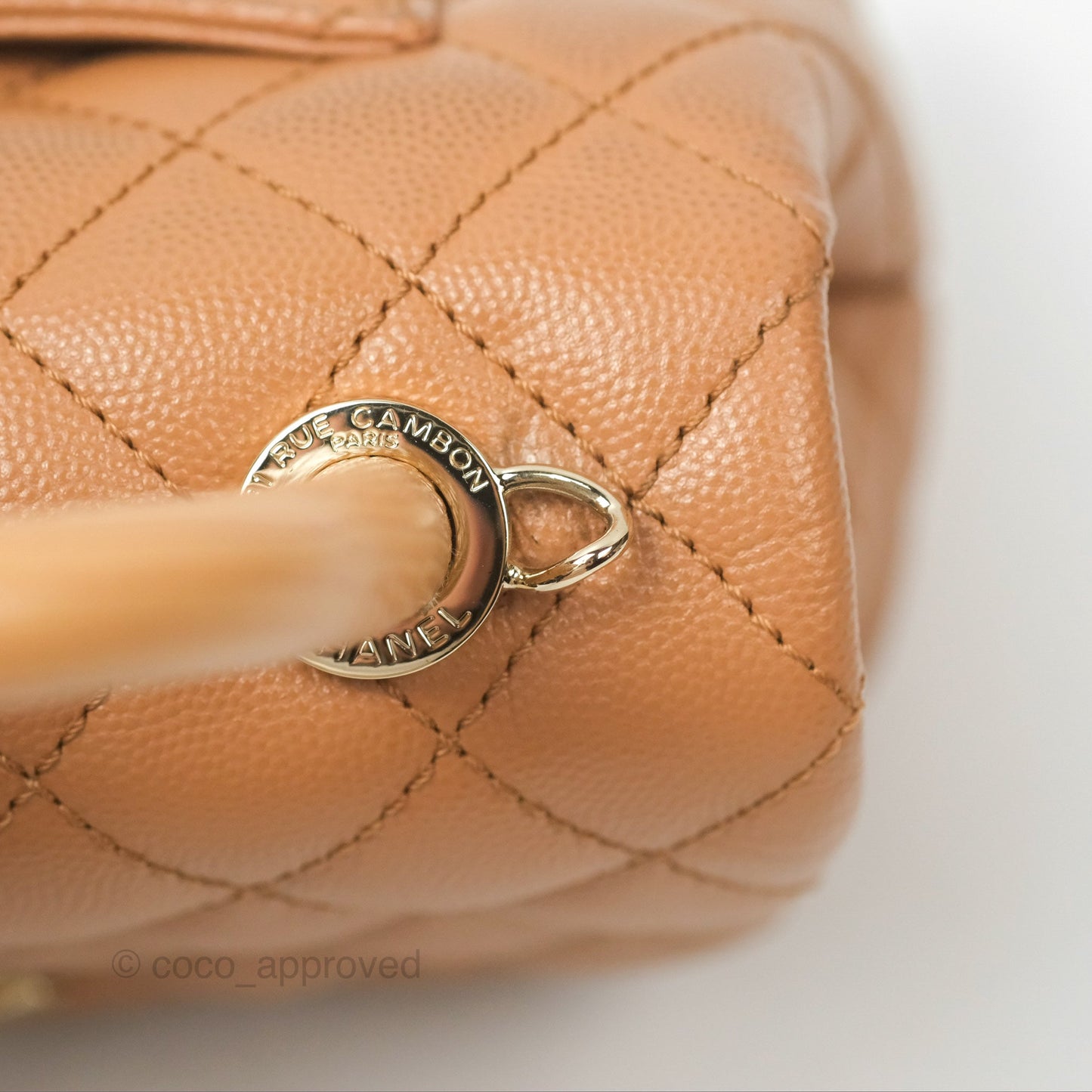 Chanel Mini Coco Handle Dark Beige Caviar Lizard Handle Gold Hardware