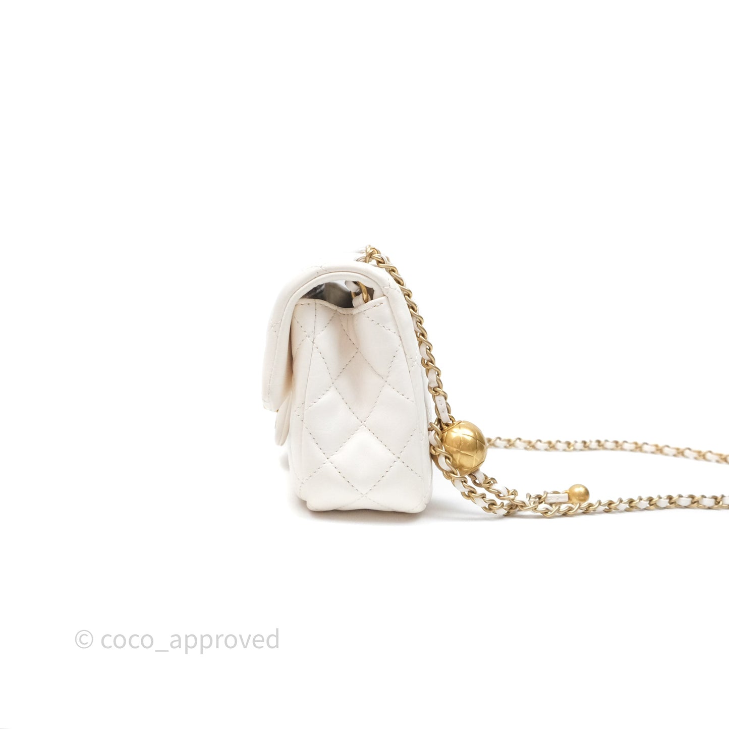 Chanel Mini Rectangular Pearl Crush Quilted White Lambskin Aged Gold Hardware
