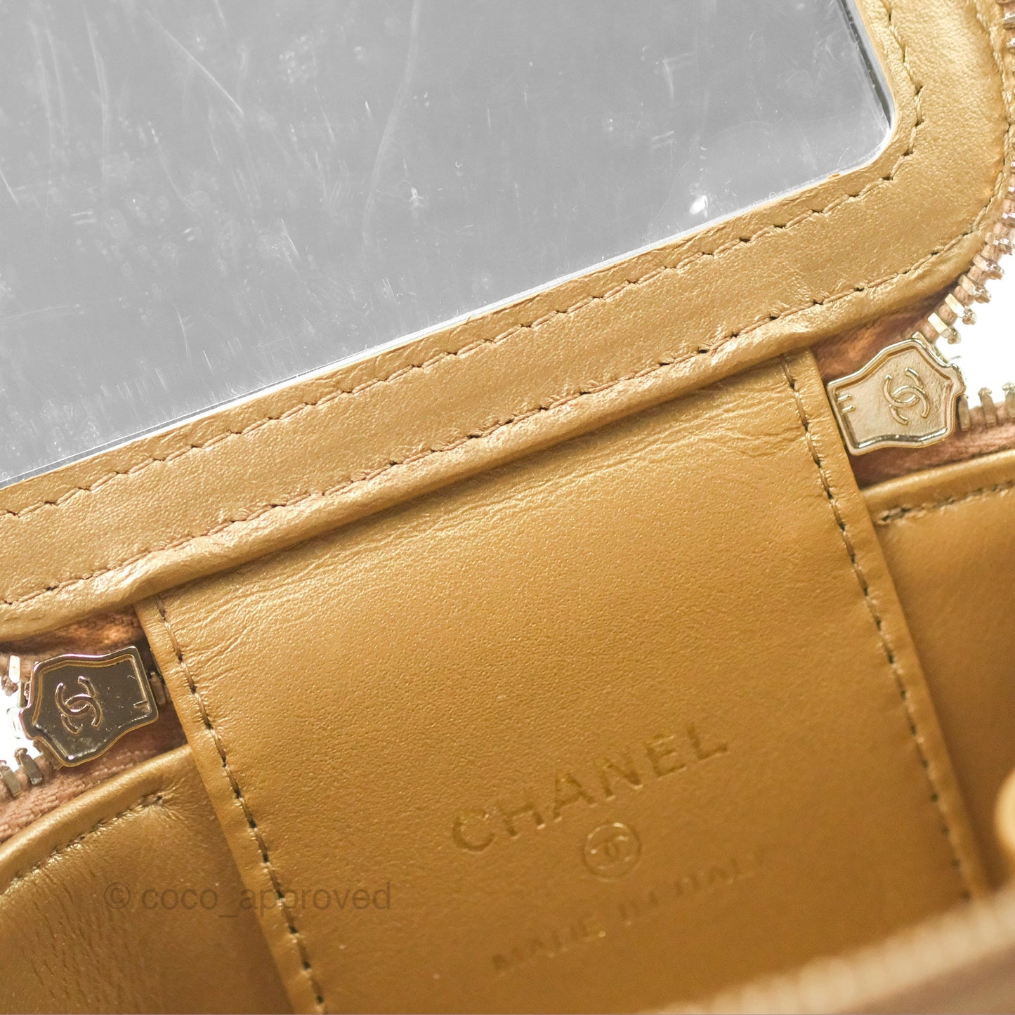 Chanel Mini Vanity With Chain Adjustable Pearl Crush Dark Beige Lambskin Aged Gold Hardware