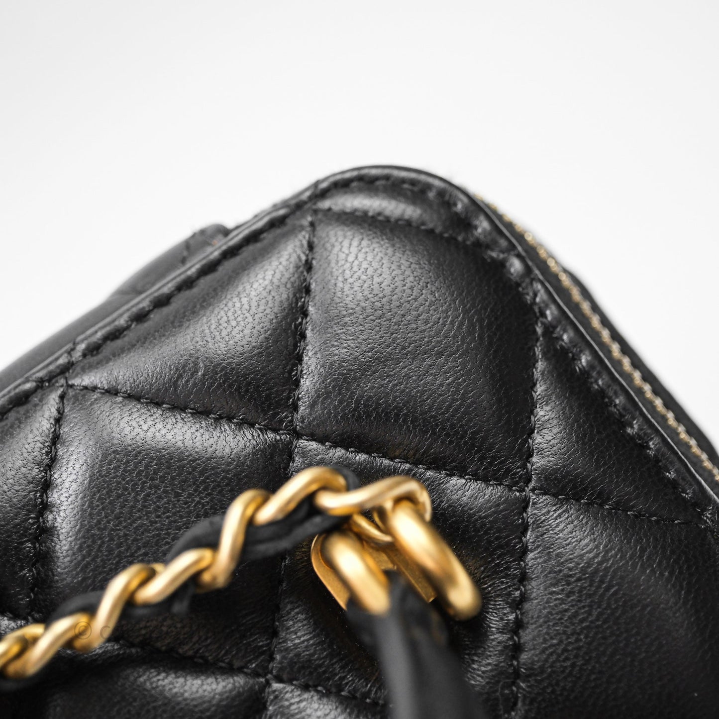 Chanel Top Handle Vanity Rectangular Black Lambskin Aged Gold Hardware