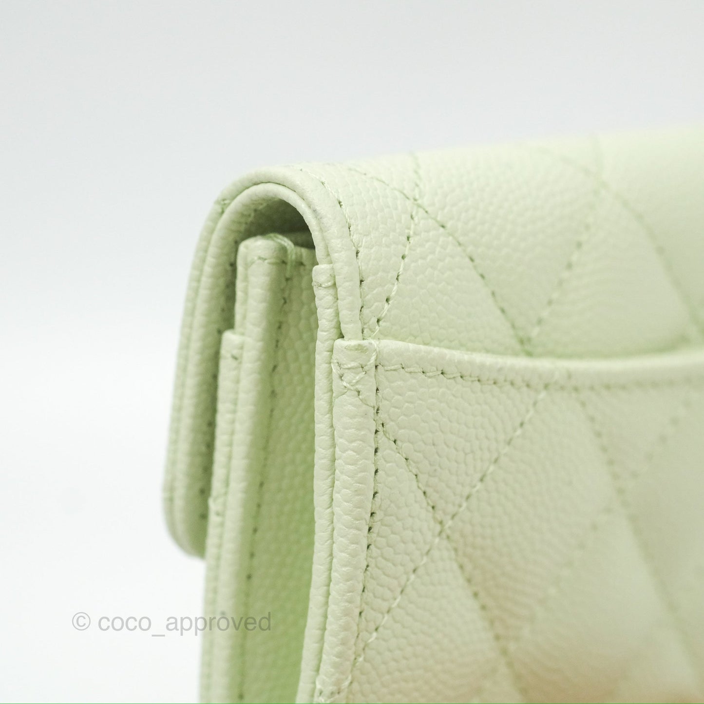 Chanel Quilted Flap Card Holder Light Green Caviar Gold Hardware
