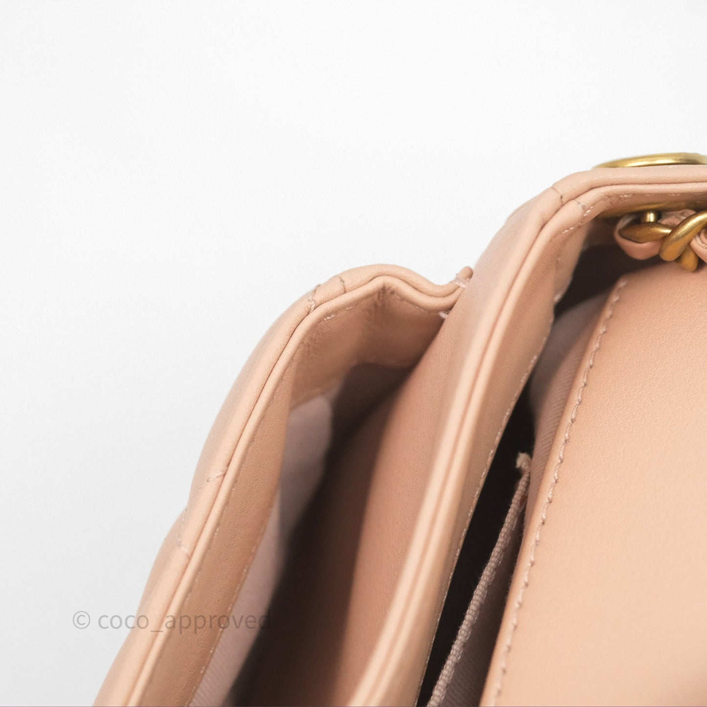 Chanel Messenger Bag Beige Pink Calfskin Aged Gold Hardware