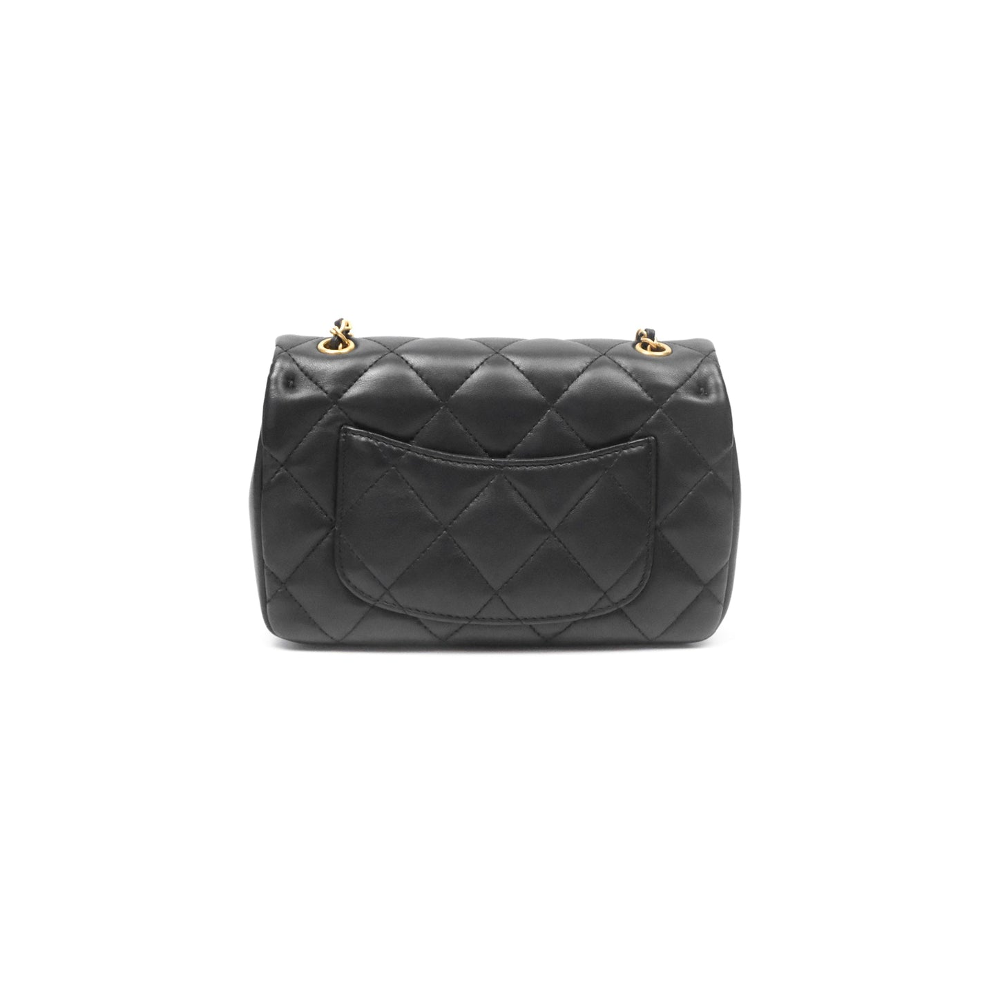Chanel Mini Flap Bag With Heart CC Charm Black Lambskin Aged Gold Hardware 22B