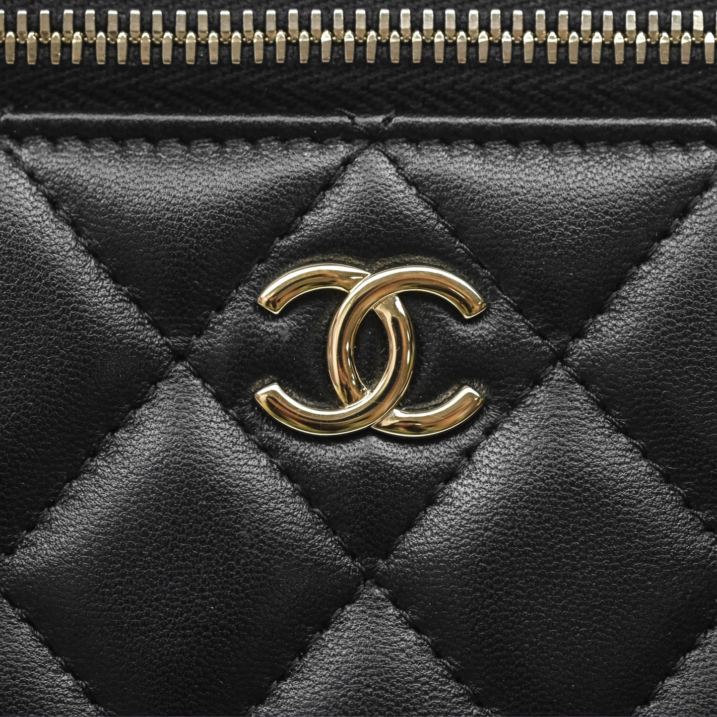 Chanel Classic Vanity Rectangular Top Handle With Chain Black Lambskin Gold Hardware