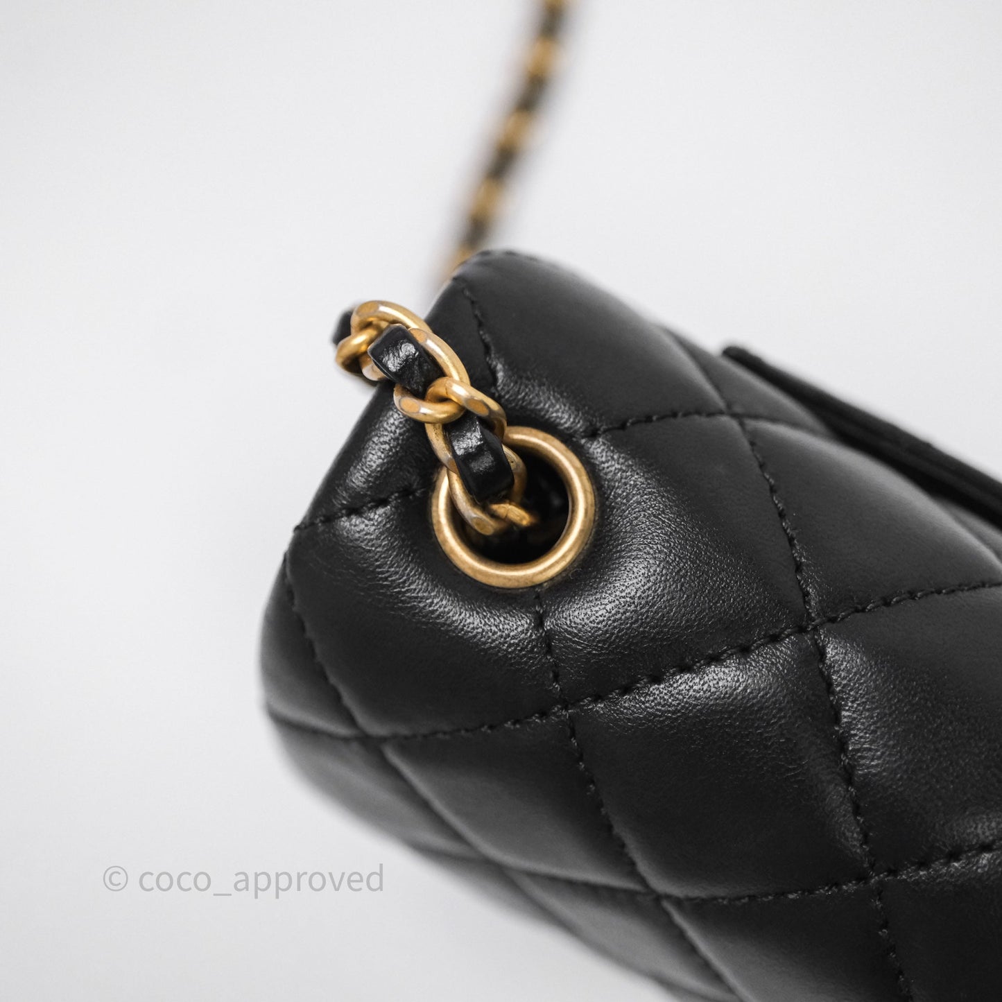 Chanel Mini Rectangular Pearl Crush Quilted Black Lambskin Aged Gold Hardware