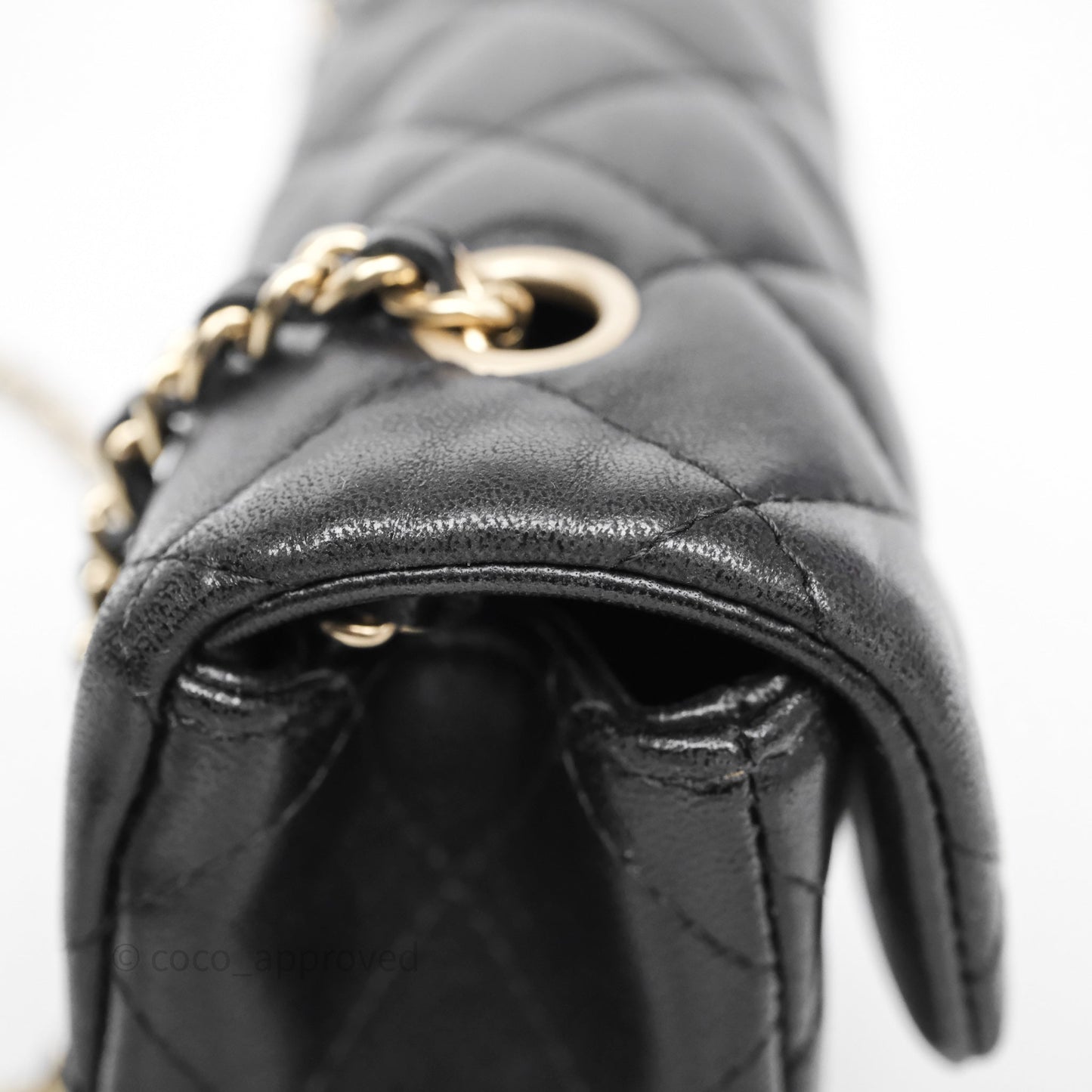 Chanel Quilted Extra Mini Rectangular Flap Black Lambskin Aged Gold Hardware