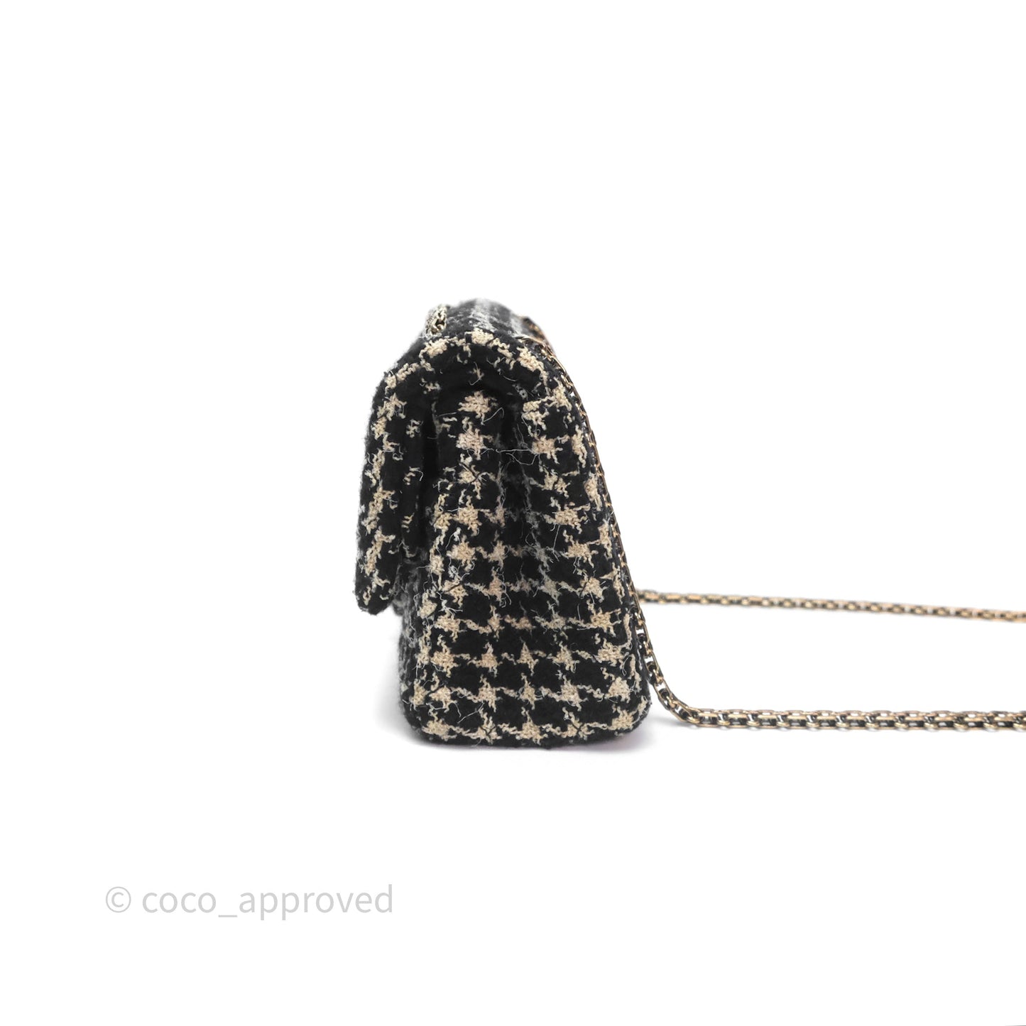Chanel Reissue 225 Houndstooth Tweed Black Beige Aged Gold Hardware