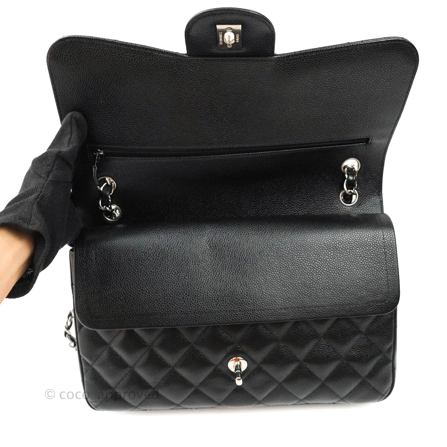 Chanel Jumbo Double Flap Black Caviar Silver Hardware⁣⁣