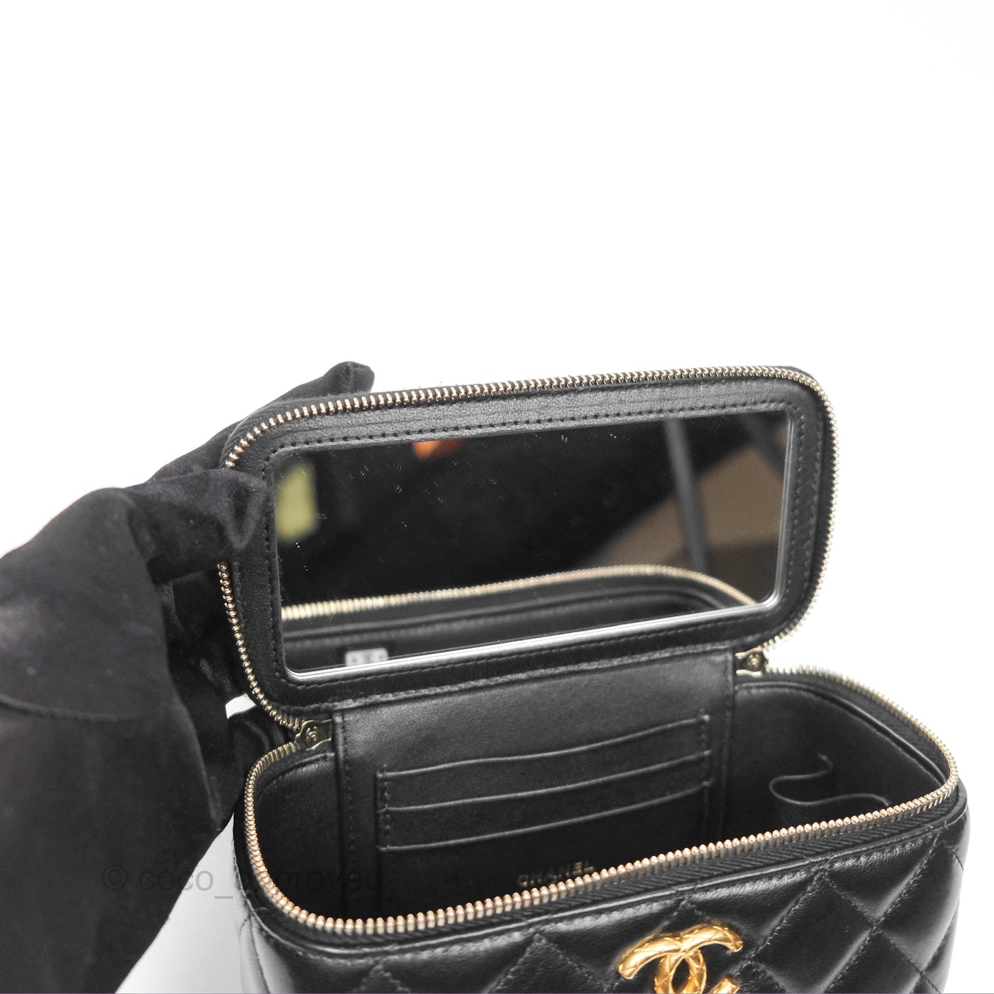 Chanel All Slide Vanity with Adjustable Chain Black Lambskin Aged Gold Hardware