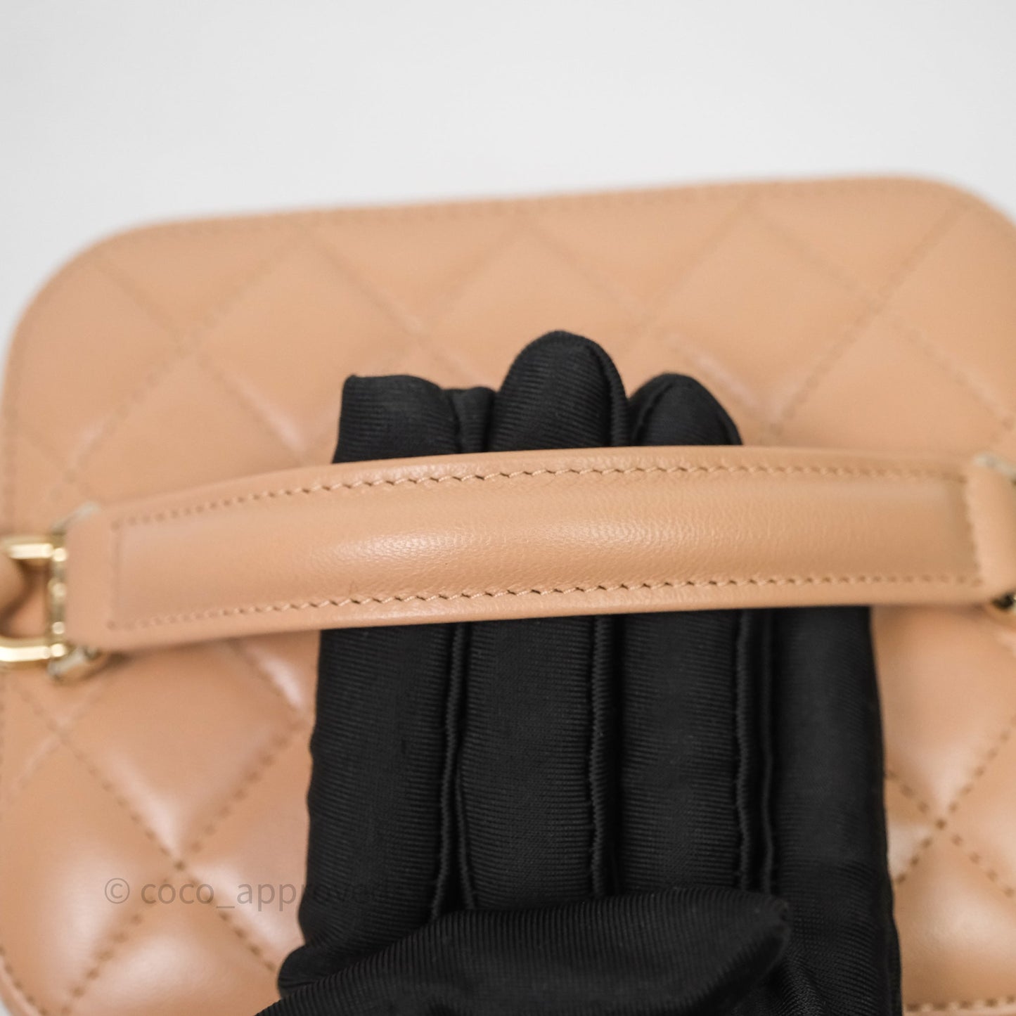Chanel Top Handle Vanity With Chain Beige Lambskin Aged Gold Hardware