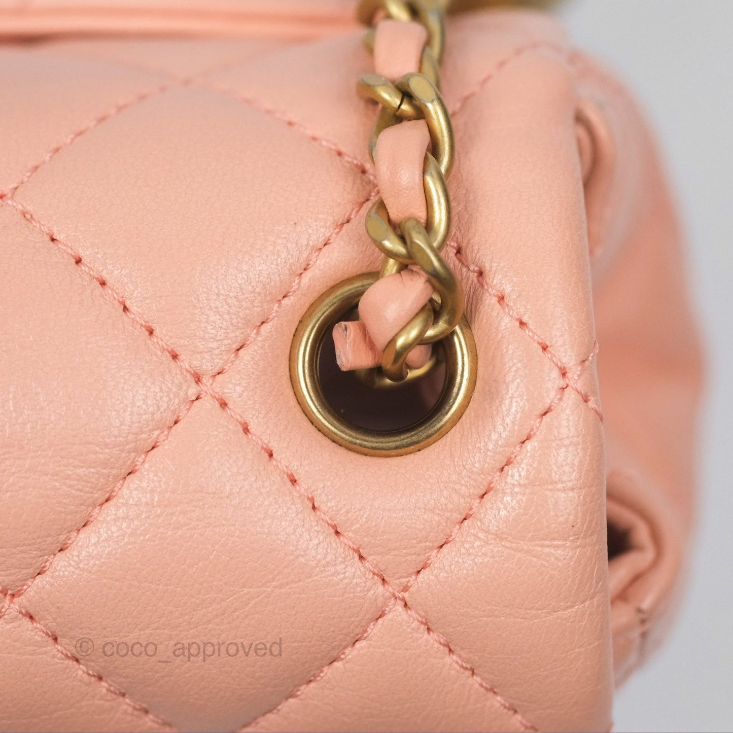 Chanel Pearl Crush Mini Square Quilted Peach Beige Lambskin Aged Gold Hardware