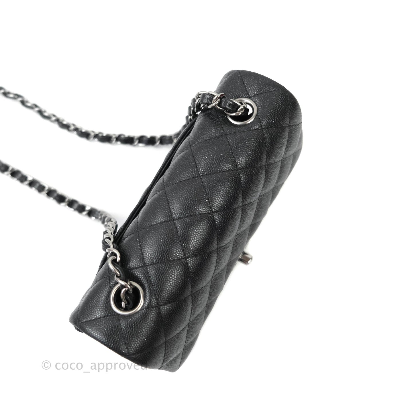 Chanel Classic Quilted Mini Rectangular Flap Iridescent Black Caviar Gun Metal 18C