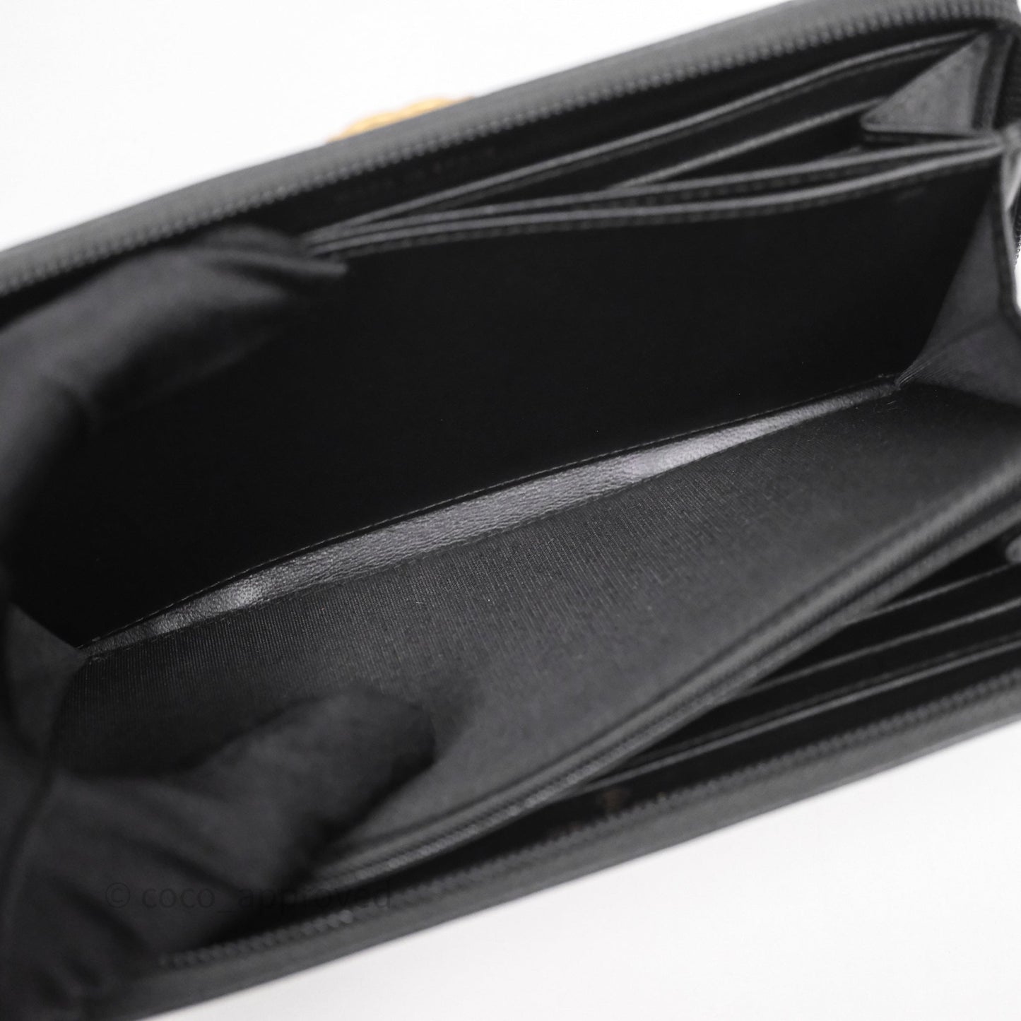 Chanel Boy Zip Long Wallet Black Lambskin Gold Hardware