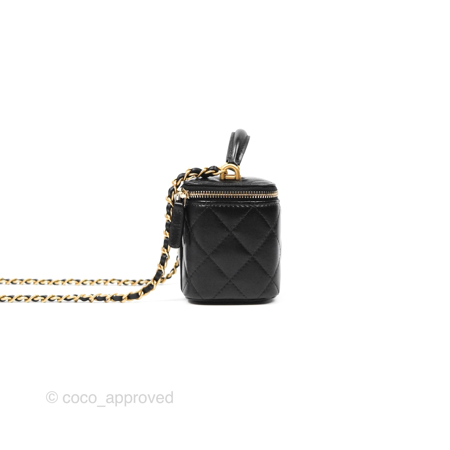 Chanel Mini Top Handle Vanity With Chain Black Lambskin Aged Gold Hardware