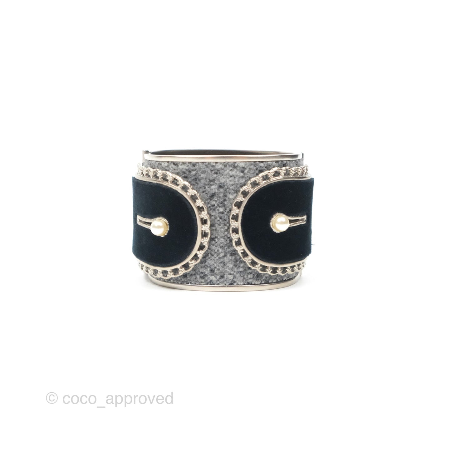 Chanel CC Pearl Bracelet Grey Navy Silver Tone 15V