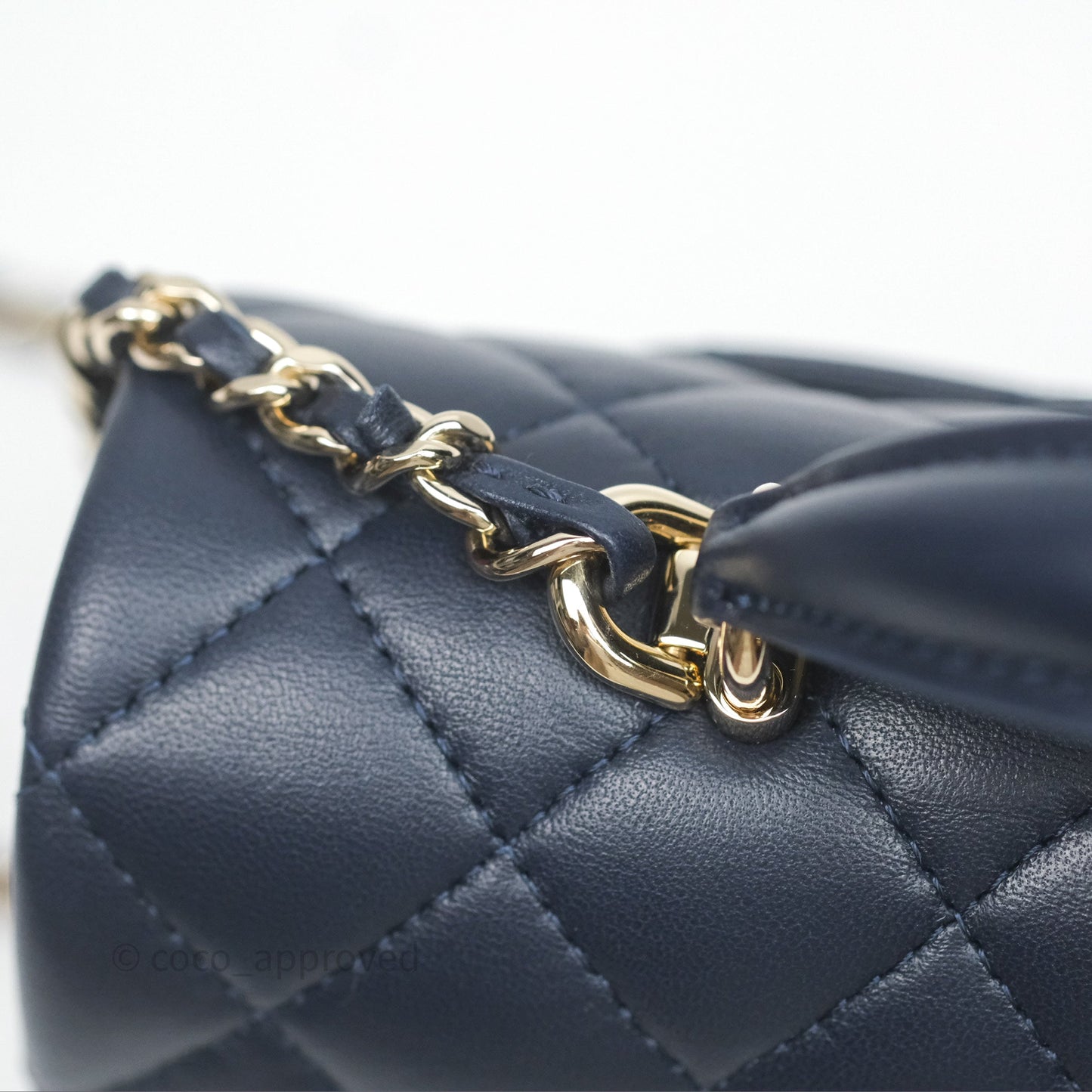 Chanel Top Handle Mini Rectangular Flap Bag Navy Lambskin Gold Hardware