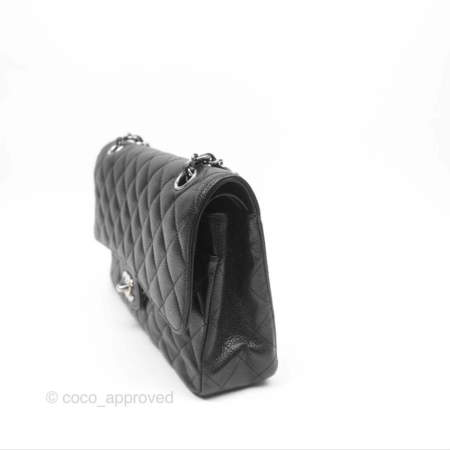 Chanel Classic M/L Medium Flap Quilted Black Caviar Silver Hardware