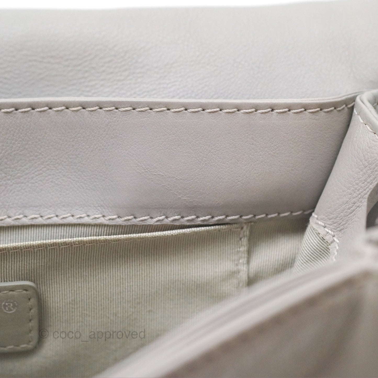 Chanel Medium Boy Reverso Flap Light Grey Calfskin Ruthenium Hardware