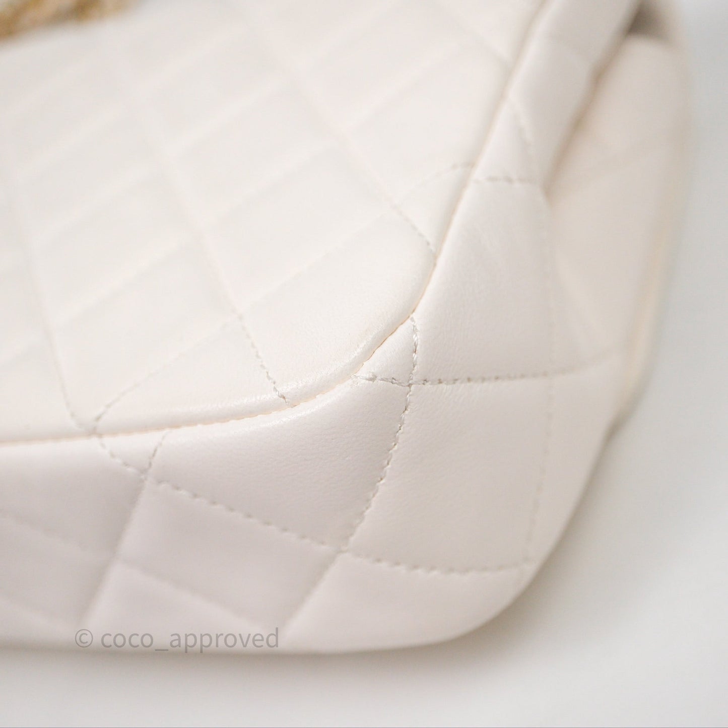 Chanel Flap Bag with Pearl Chain Ivory White Aged Gold Hardware 25P
