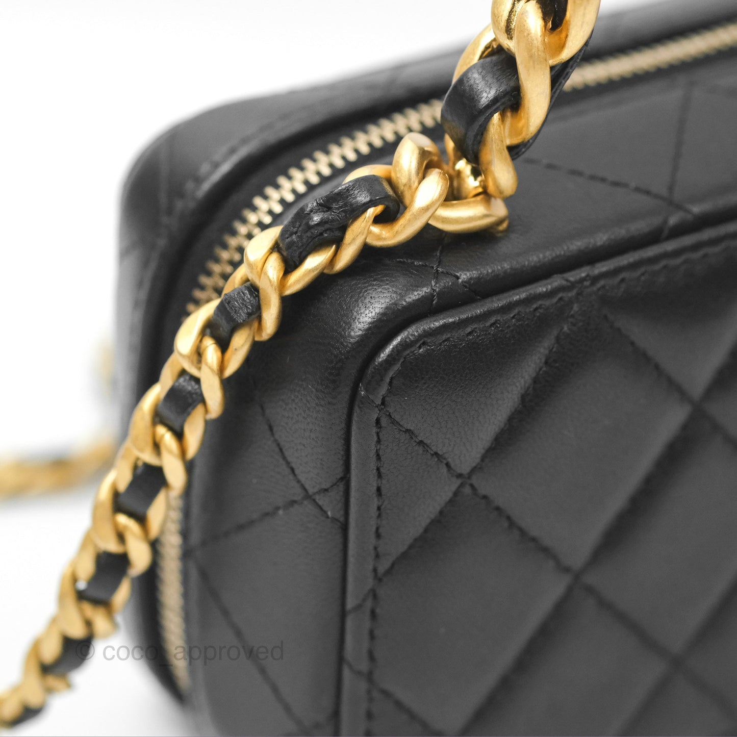 Chanel Top Handle Vanity Case Black Lambskin Aged Gold Hardware 22A
