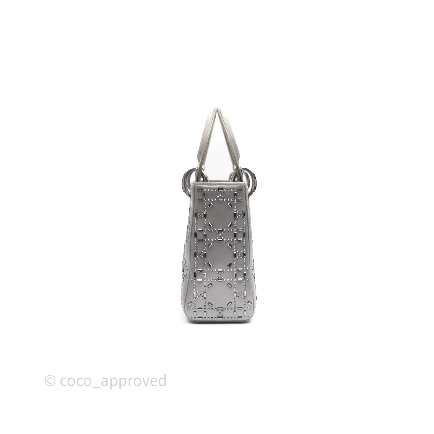 Christian Dior Mini Lady Dior Bag Grey Strass Cannage Satin Silver Hardware