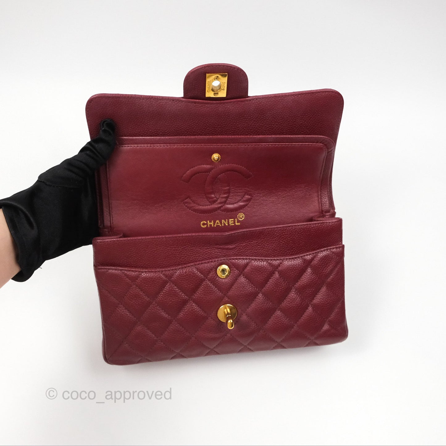 Chanel Vintage Classic Small S/M Flap Burgundy Caviar 24K Gold Hardware