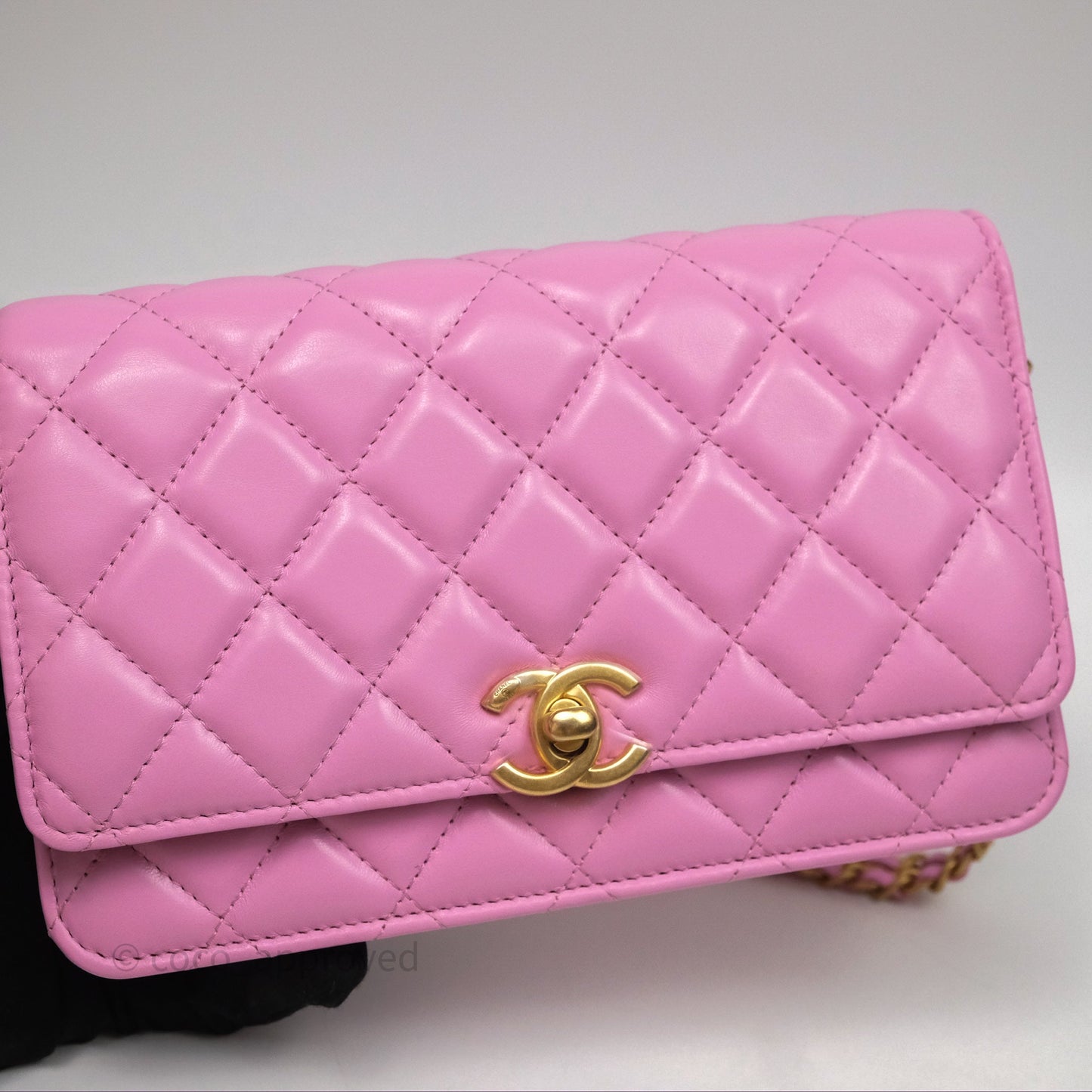 Chanel CC Chain Wallet On Chain WOC Pink Lambskin Aged Gold Hardware