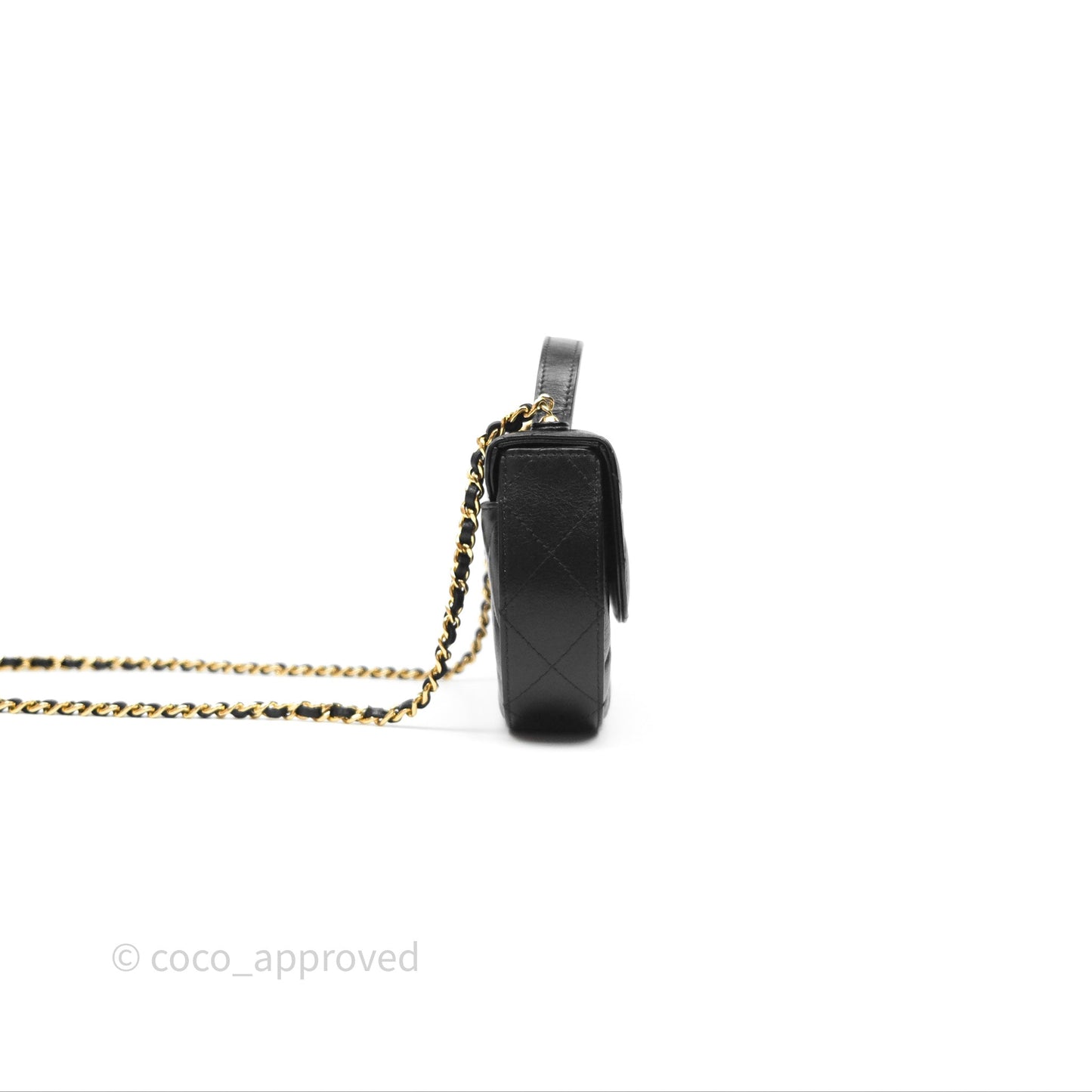 Chanel Quilted Phone Holder with Chain Black Shiny Calfskin Gold Hardware 23A