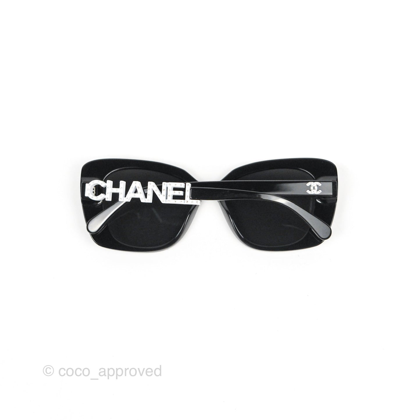 Chanel Acetate Strass Square Polarized Sunglasses Black/White