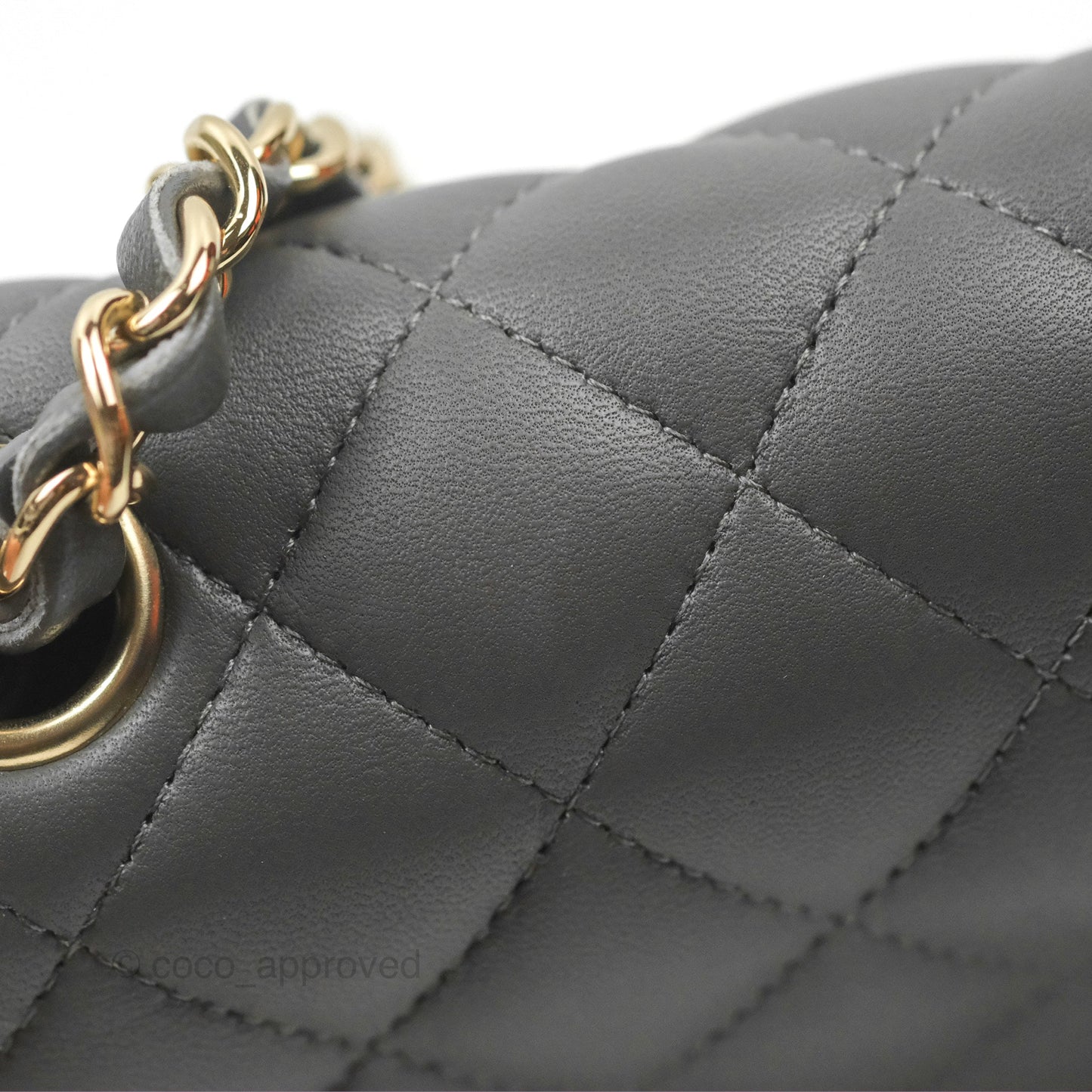 Chanel Quilted Mini Square Flap Grey Lambskin Gold Hardware