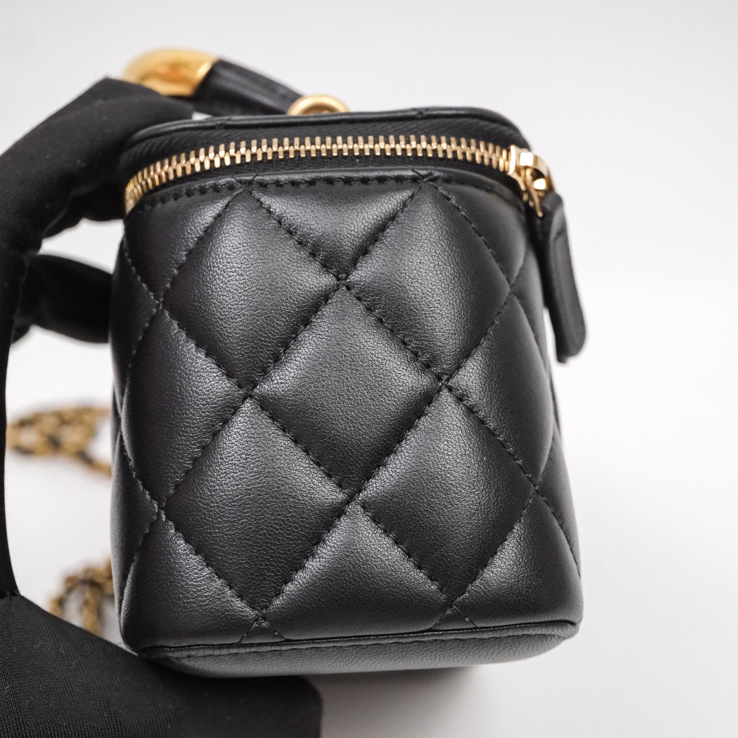 Chanel Vanity Rectangular Metal Top Handle Black Lambskin Aged Gold Hardware