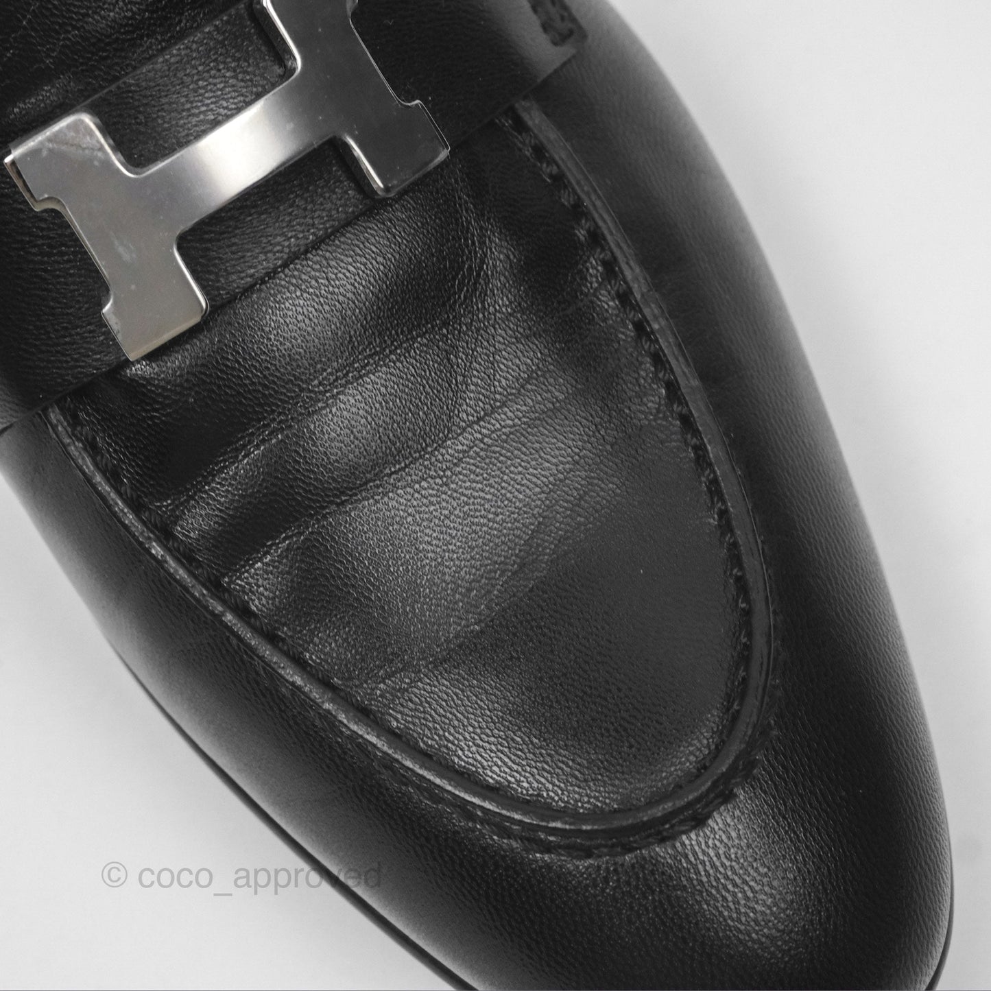 Hermès Paris Loafer Black Goatskin Palladium H Buckle Size 37.5